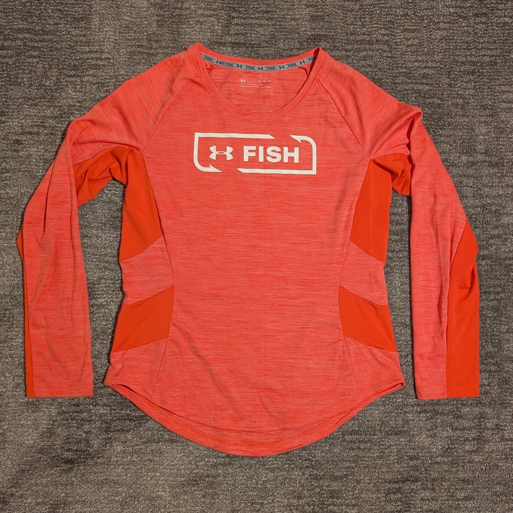 Under Armour Fish Bright Salmon Long Sleeve HeatGear Shirt - XL